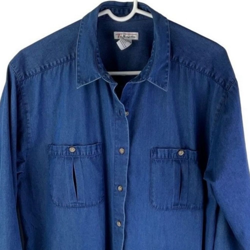 Talbots Denim Long Sleeve Button Down Shirt Size L (or XL?)